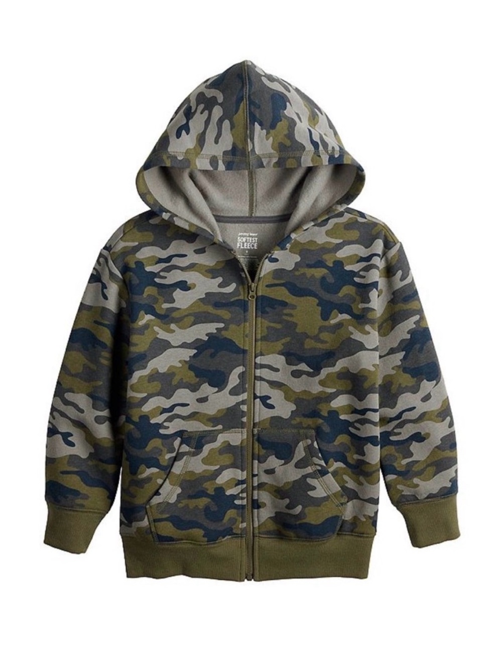 Olive Green Camo Boys Zip up Fleece Jacket NWT